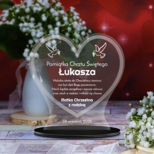 Statuetka serce PREZENT NA CHRZEST dla dziecka grawer