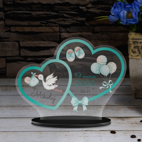 METRYCZKA dwa serca PREZENT DLA DZIECKA nadruk