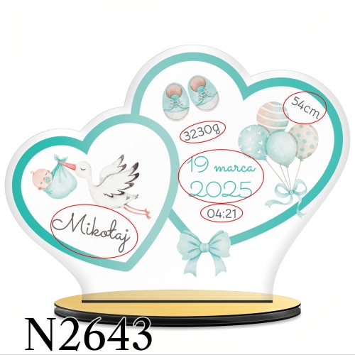 METRYCZKA dwa serca PREZENT DLA DZIECKA nadruk