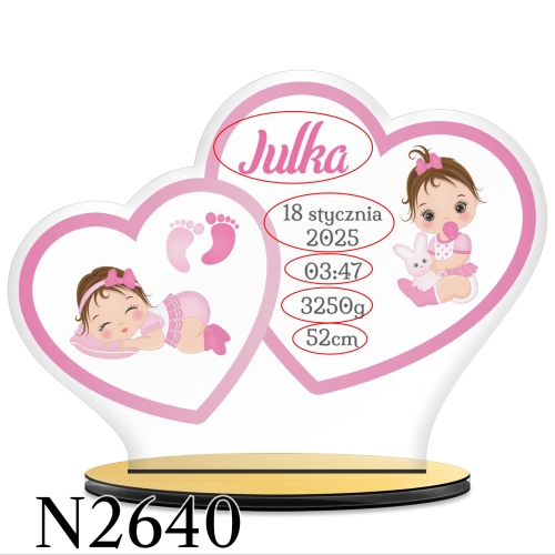 METRYCZKA dwa serca PREZENT DLA DZIECKA nadruk