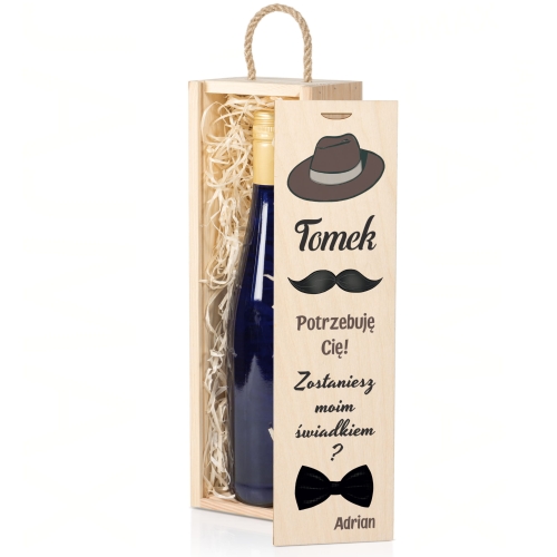 SKRZYNKA NA WINO prezent dla świadka pytanie nadruk