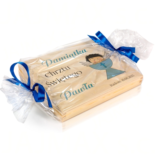 PUDEŁKO Z CZEKOLADKAMI merci prezent na chrzest nadruk