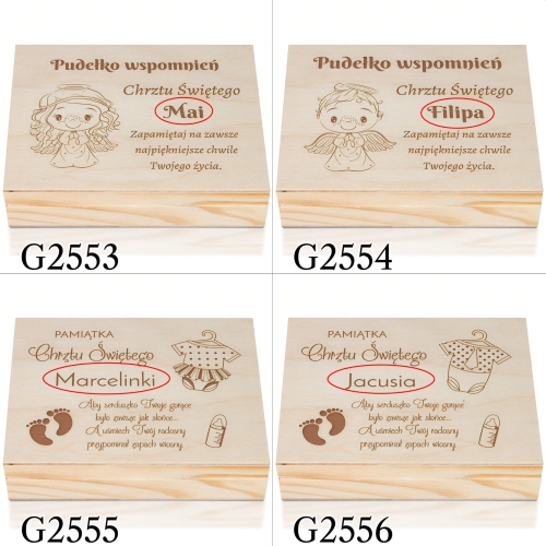 Pudełko na fotografie PREZENT NA CHRZEST dla dziecka grawer