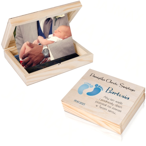 PUDEŁKO NA ZDJĘCIA prezent na chrzest nadruk