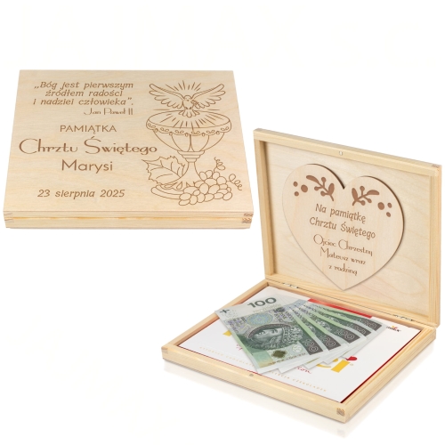 Pudełko na merci z czekoladkami PREZENT NA CHRZCINY grawer