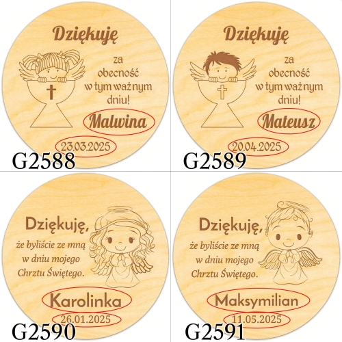 Magnes koło PODZIĘKOWANIA dla gości NA CHRZEST grawer