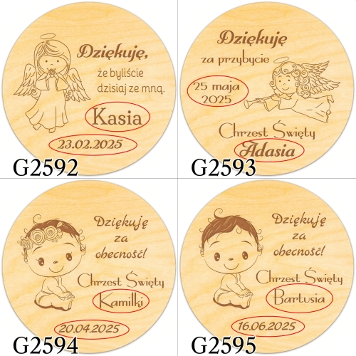 Magnes koło PODZIĘKOWANIA dla gości NA CHRZEST grawer