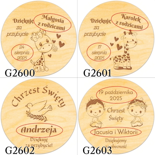 Magnes koło PODZIĘKOWANIA dla gości NA CHRZEST grawer