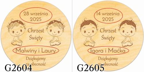 Magnes koło PODZIĘKOWANIA dla gości NA CHRZEST grawer