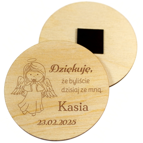 Magnes koło PODZIĘKOWANIA dla gości NA CHRZEST grawer