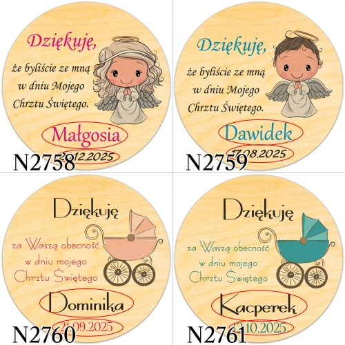 MAGNES KOŁO upominki dla gości na chrzest nadruk 
