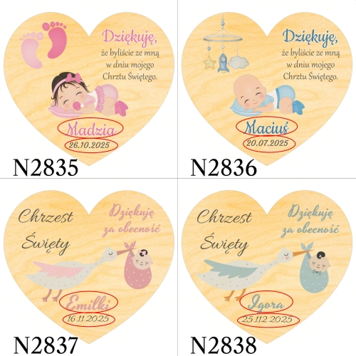 MAGNES SERCE podziękowania dla gości chrzest święty nadruk