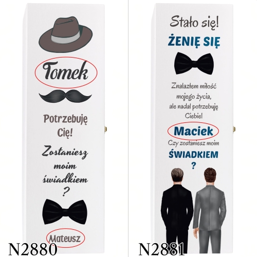 Biała SKRZYNKA NA WINO prośba o świadkowanie nadruk
