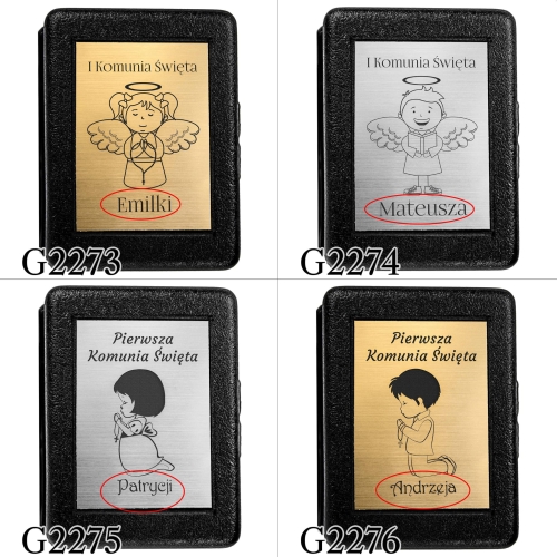 Różaniec czarny hematyt PIERWSZA KOMUNIA ŚWIĘTA grawer