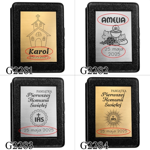 Różaniec czarny hematyt PIERWSZA KOMUNIA ŚWIĘTA grawer