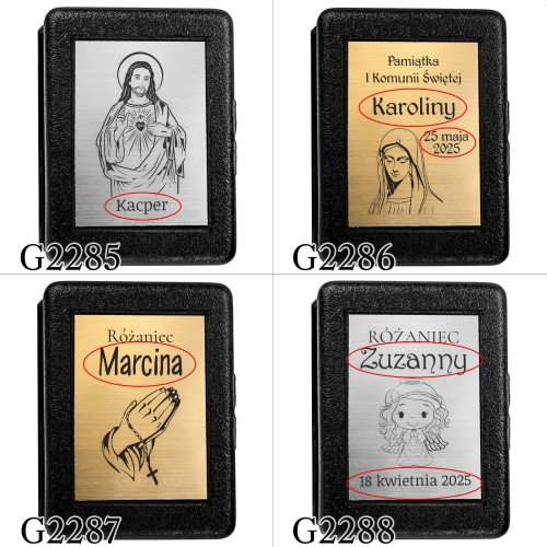 Różaniec czarny hematyt PIERWSZA KOMUNIA ŚWIĘTA grawer