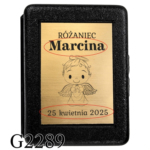 Różaniec czarny hematyt PIERWSZA KOMUNIA ŚWIĘTA grawer