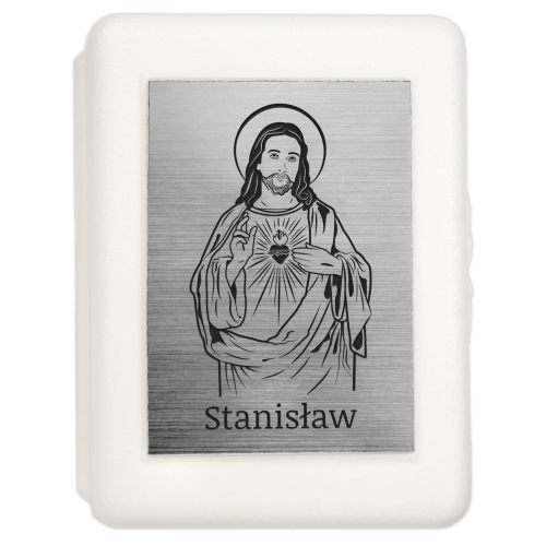 Różaniec biały perłowy PREZENT NA CHRZCINY grawer