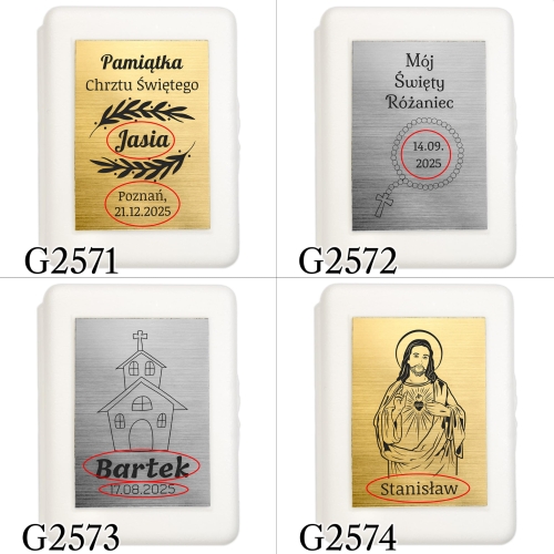 Różaniec biały perłowy PREZENT NA CHRZCINY grawer