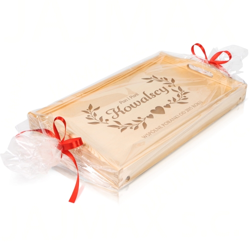 Drewniany stolik do łóżka jasny PREZENT ŚLUBNY grawer