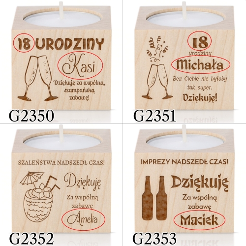 Świecznik PODZIĘKOWANIA DLA GOŚCI na 18 urodziny grawer