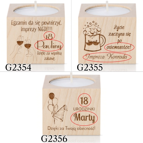 Świecznik PODZIĘKOWANIA DLA GOŚCI na 18 urodziny grawer