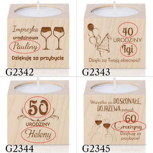 Świecznik PODZIĘKOWANIA dla gości NA URODZINY grawer