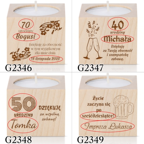 Świecznik PODZIĘKOWANIA dla gości NA URODZINY grawer