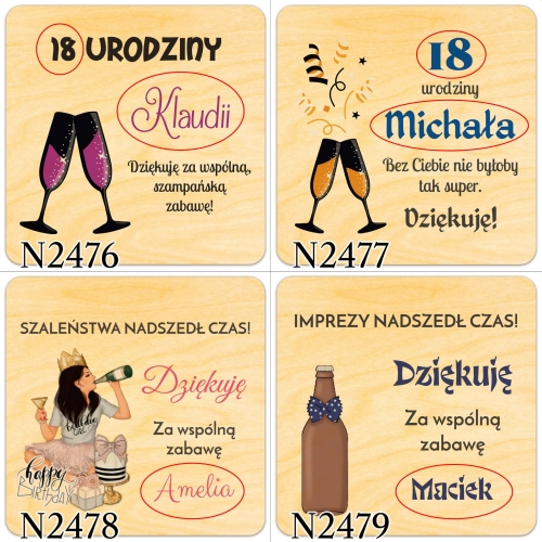 MAGNES kwadrat podziękowanie dla gości na 18 urodziny nadruk