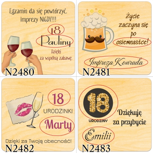 MAGNES kwadrat podziękowanie dla gości na 18 urodziny nadruk
