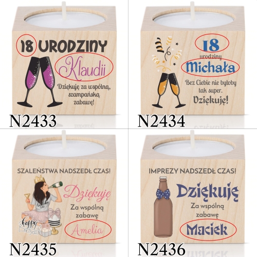ŚWIECZNIK podziękowanie dla gości na 18 urodziny nadruk