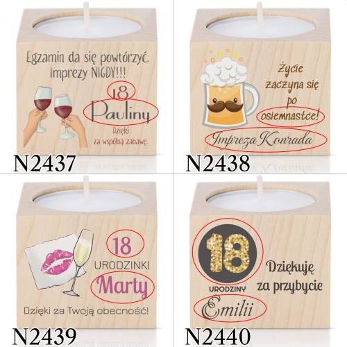 ŚWIECZNIK podziękowanie dla gości na 18 urodziny nadruk