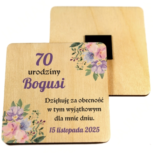 Magnes kwadrat PODZIĘKOWANIE DLA GOŚCI na urodziny nadruk
