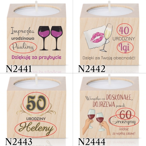 ŚWIECZNIK upominki na urodziny dla gości nadruk