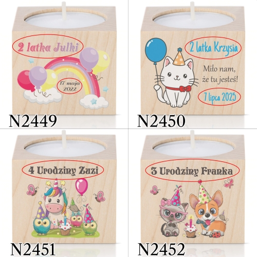 ŚWIECZNIK upominki dla gości na urodziny dziecka nadruk