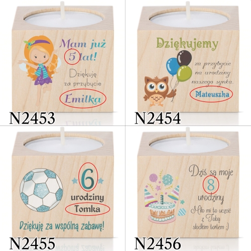 ŚWIECZNIK upominki dla gości na urodziny dziecka nadruk