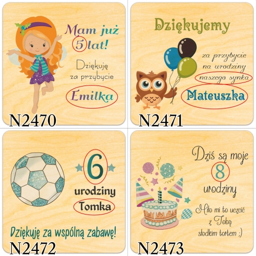 Magnes kwadrat urodziny dziecka PODZIĘKOWANIA DLA GOŚCI nadruk