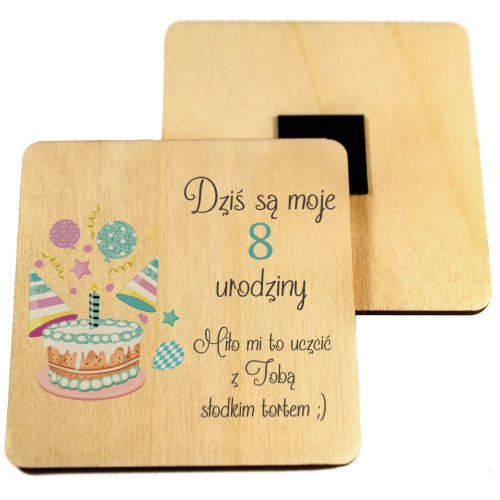 Magnes kwadrat urodziny dziecka PODZIĘKOWANIA DLA GOŚCI nadruk