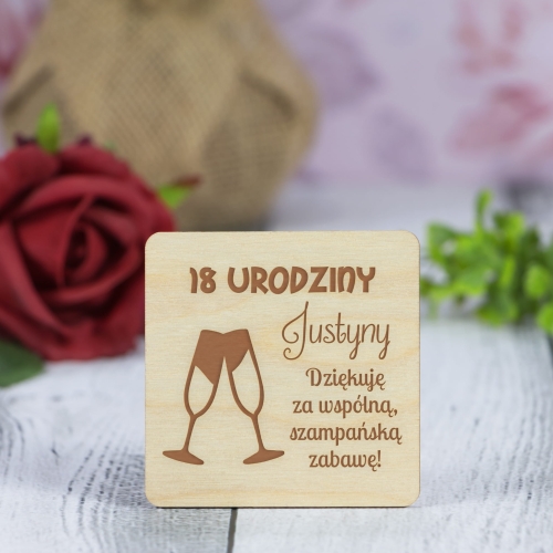 Magnes kwadrat PODZIĘKOWANIA DLA GOŚCI na urodziny 18 grawer