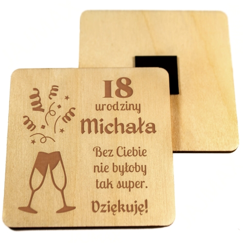 Magnes kwadrat PODZIĘKOWANIA DLA GOŚCI na urodziny 18 grawer