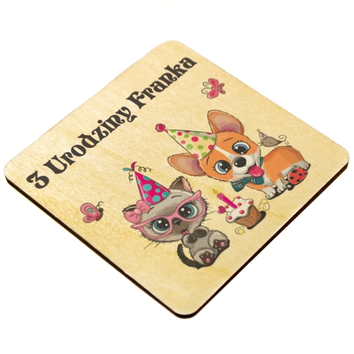 Magnes kwadrat urodziny dziecka PODZIĘKOWANIA DLA GOŚCI nadruk