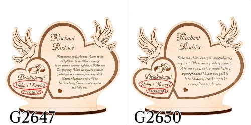 DREWNIANA STATUETKA gołąbki podziękowania dla świadków wesele