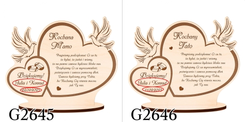 DREWNIANA STATUETKA gołąbki podziękowania dla świadków wesele