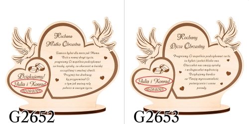 DREWNIANA STATUETKA gołąbki podziękowania dla świadków wesele