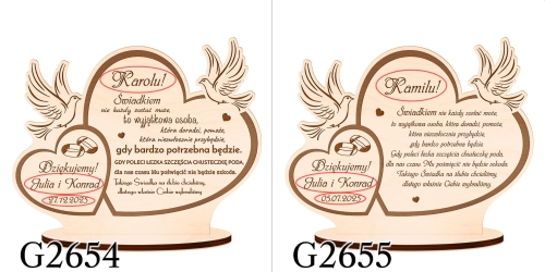 DREWNIANA STATUETKA gołąbki podziękowania dla świadków wesele