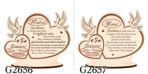 DREWNIANA STATUETKA gołąbki podziękowania dla świadków wesele
