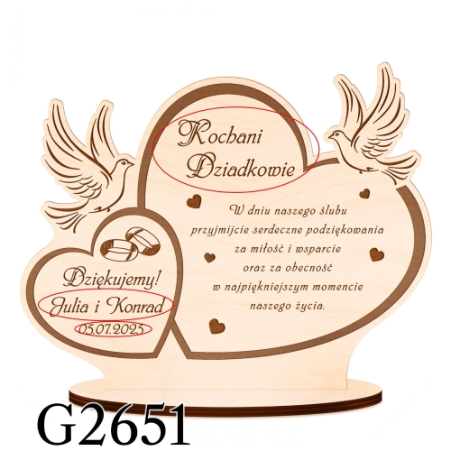 DREWNIANA STATUETKA gołąbki podziękowania dla świadków wesele