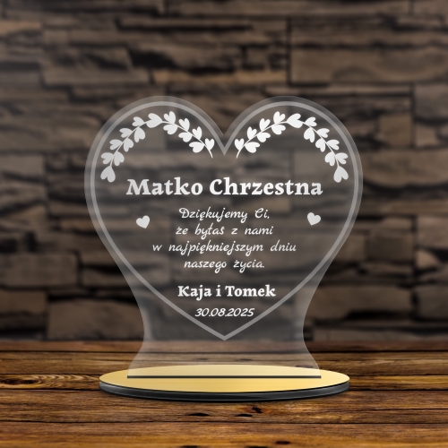 Statuetka serce ŚLUB PODZIĘKOWANIE DLA CHRZESTNEJ CHRZESTNEGO