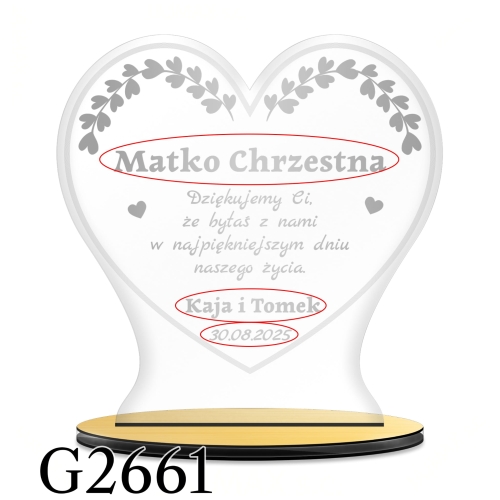 Statuetka serce ŚLUB PODZIĘKOWANIE DLA CHRZESTNEJ CHRZESTNEGO