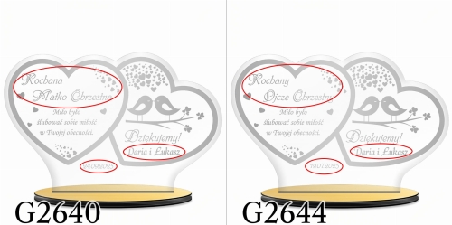 Statuetka szkło akrylowe dwa serca PODZIĘKOWANIA DLA RODZICÓW